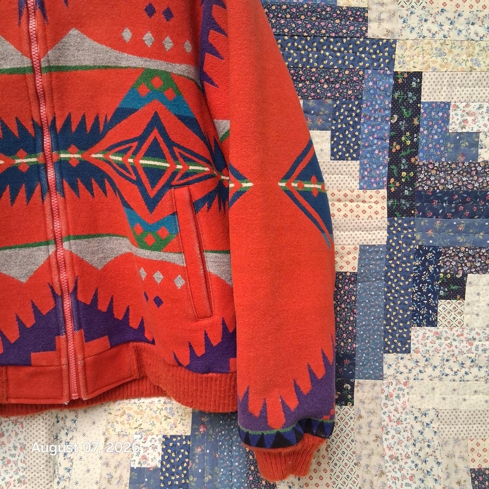 Vintage 80s Pendleton Mens L Wool Southwest Aztec Bomber Jacket USA Western Wear - Picture 4 of 15